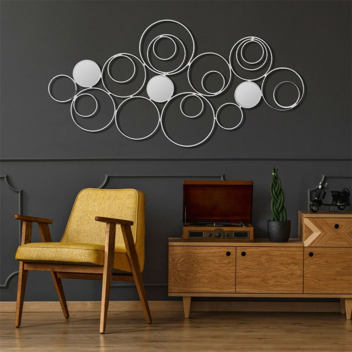 Wall-Mirror-Abstract-Metal-Hanging-Ring-Round-Sculpture-Home-Art-Decoration-1762500