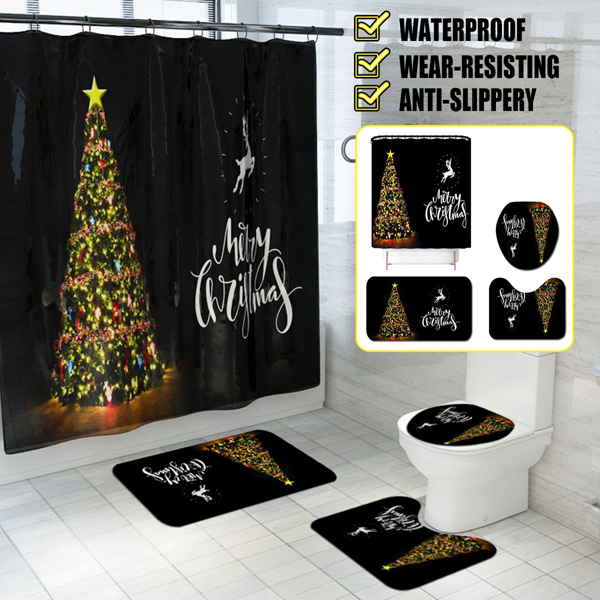 Waterproof-Bathroom-Shower-Curtain-Toilet-Seat-Cover-Mat-Non-Slip-Rug-Set-1756982