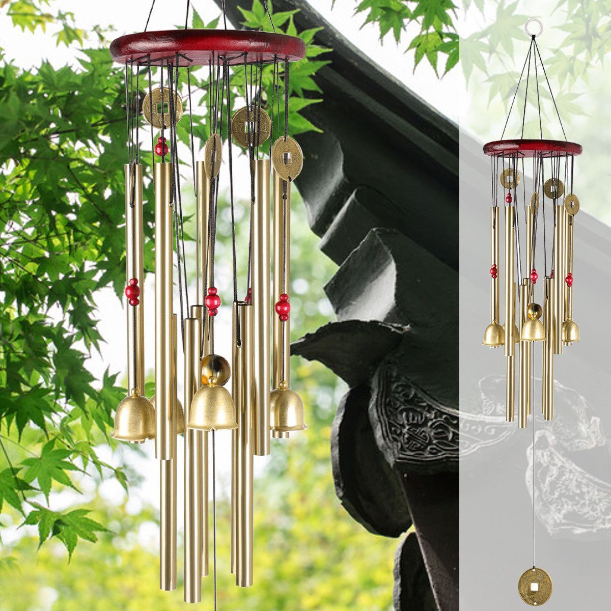 Wind-Chimes-Large-Tone-Resonant-Bell-10-Tubes-Chapel-Church-Garden-Decor-33quot-1694339