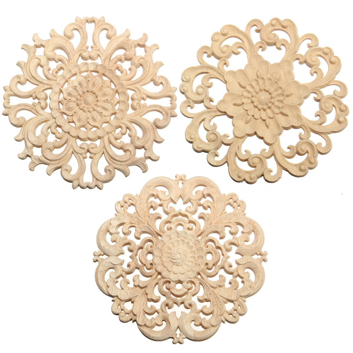 Wood-Carved-Onlay-Applique-Unpainted-Flower-Pattern-Furniture-Frame-Door-Decor-15cm-1258116