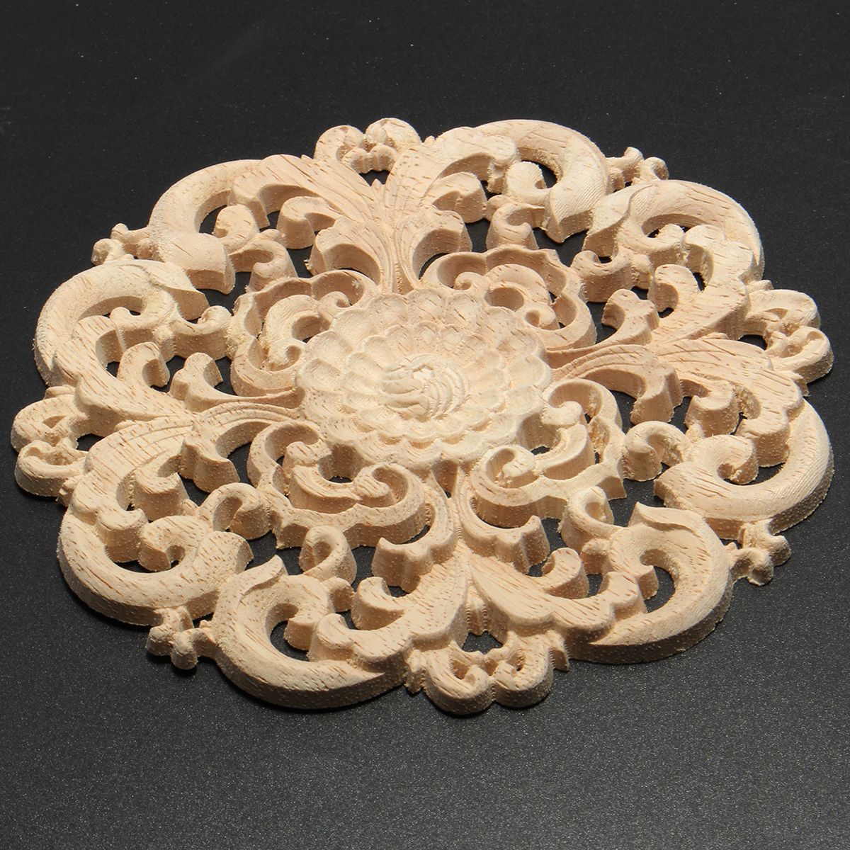 Wood-Carved-Onlay-Applique-Unpainted-Flower-Pattern-Furniture-Frame-Door-Decor-15cm-1258116