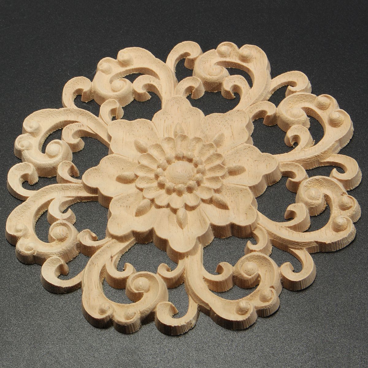 Wood-Carved-Onlay-Applique-Unpainted-Flower-Pattern-Furniture-Frame-Door-Decor-15cm-1258116