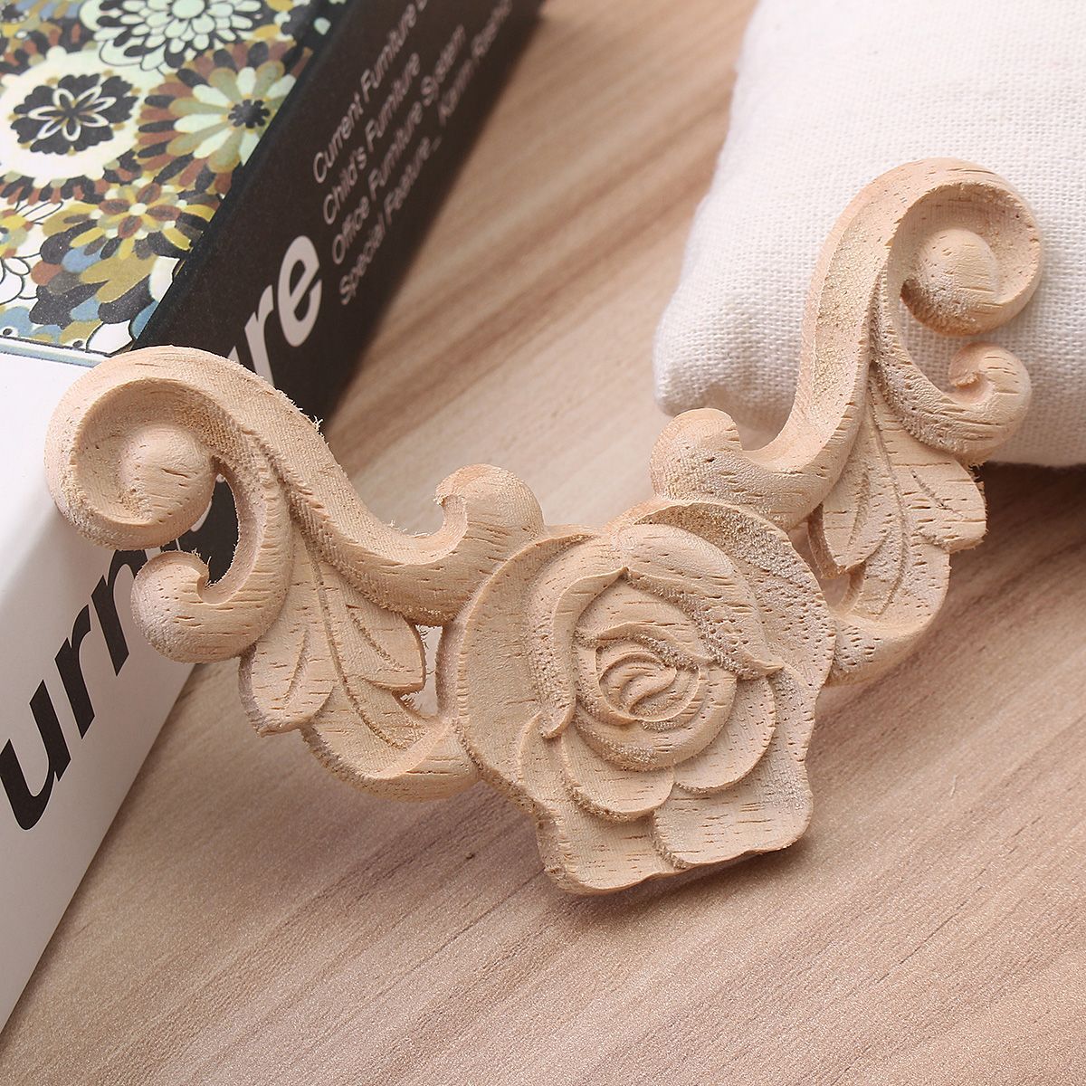 Wood-Carving-Applique-Frame-Onlay-Furniture-Decoration-Unpainted-1144100