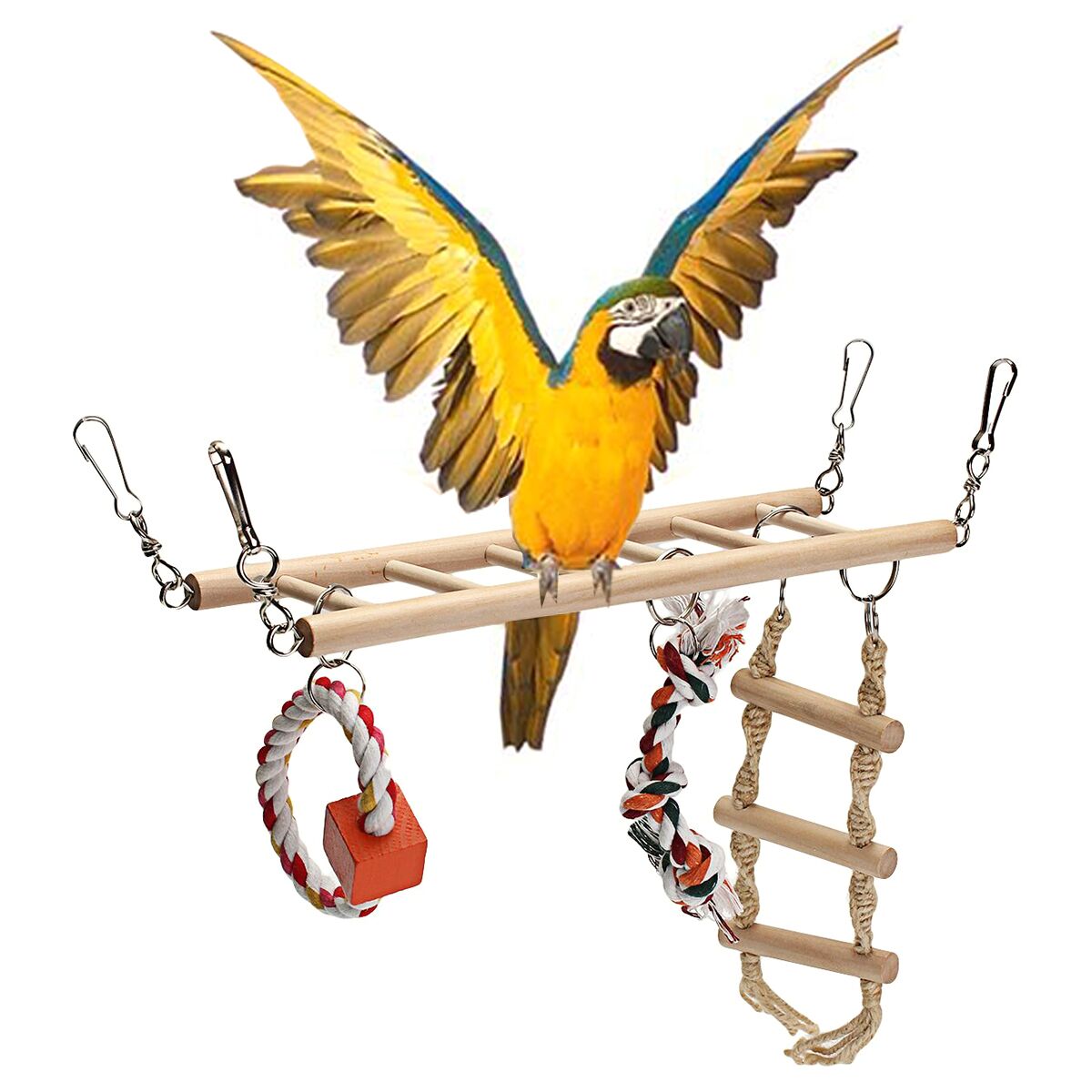 Wooden-Bird-Parrot-Parakeet-Cockatiel-Ladder-Hammock-Swing-Chew-Hanging-Toys-1171197