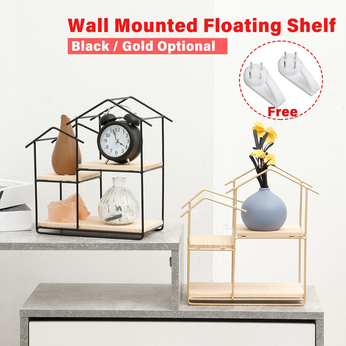 Wooden-Metal-Floating-Shelf-Wall-Mounted-Storage-Display-Rack-House-Home-Shaped-Shelf-1761607