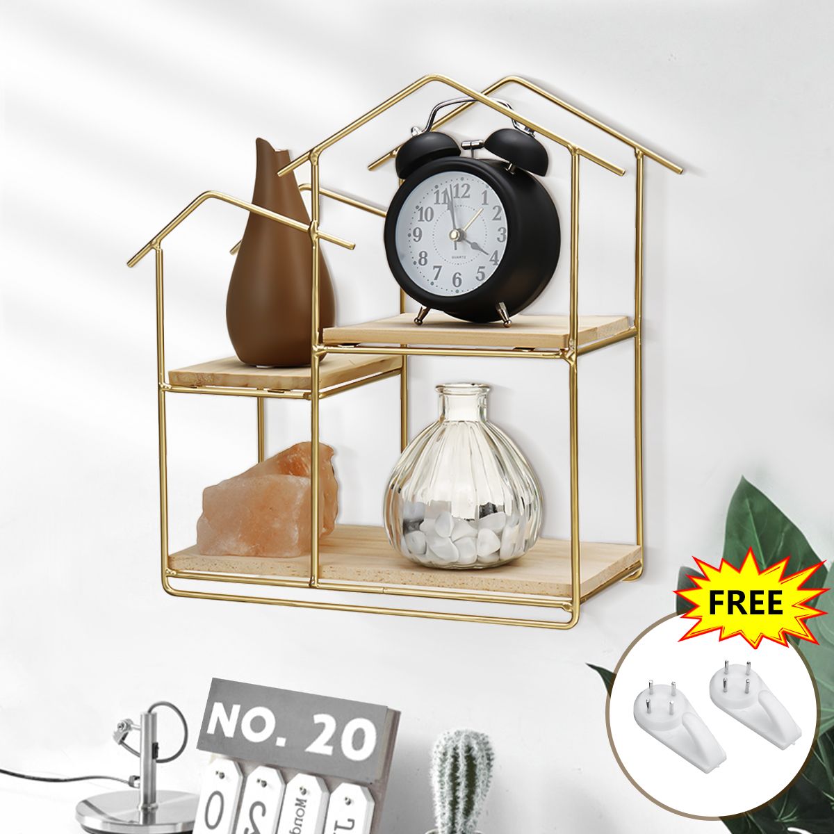 Wooden-Metal-Floating-Shelf-Wall-Mounted-Storage-Display-Rack-House-Home-Shaped-Shelf-1761607