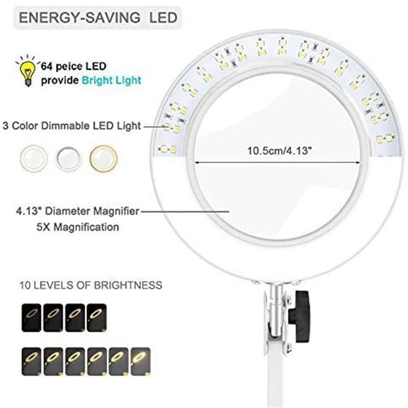 5X-Magnifying-Lamp-Metal-Swing-Arm-3-Color-Modes-LED-Magnifier-Light-Glass-Lens-1698439