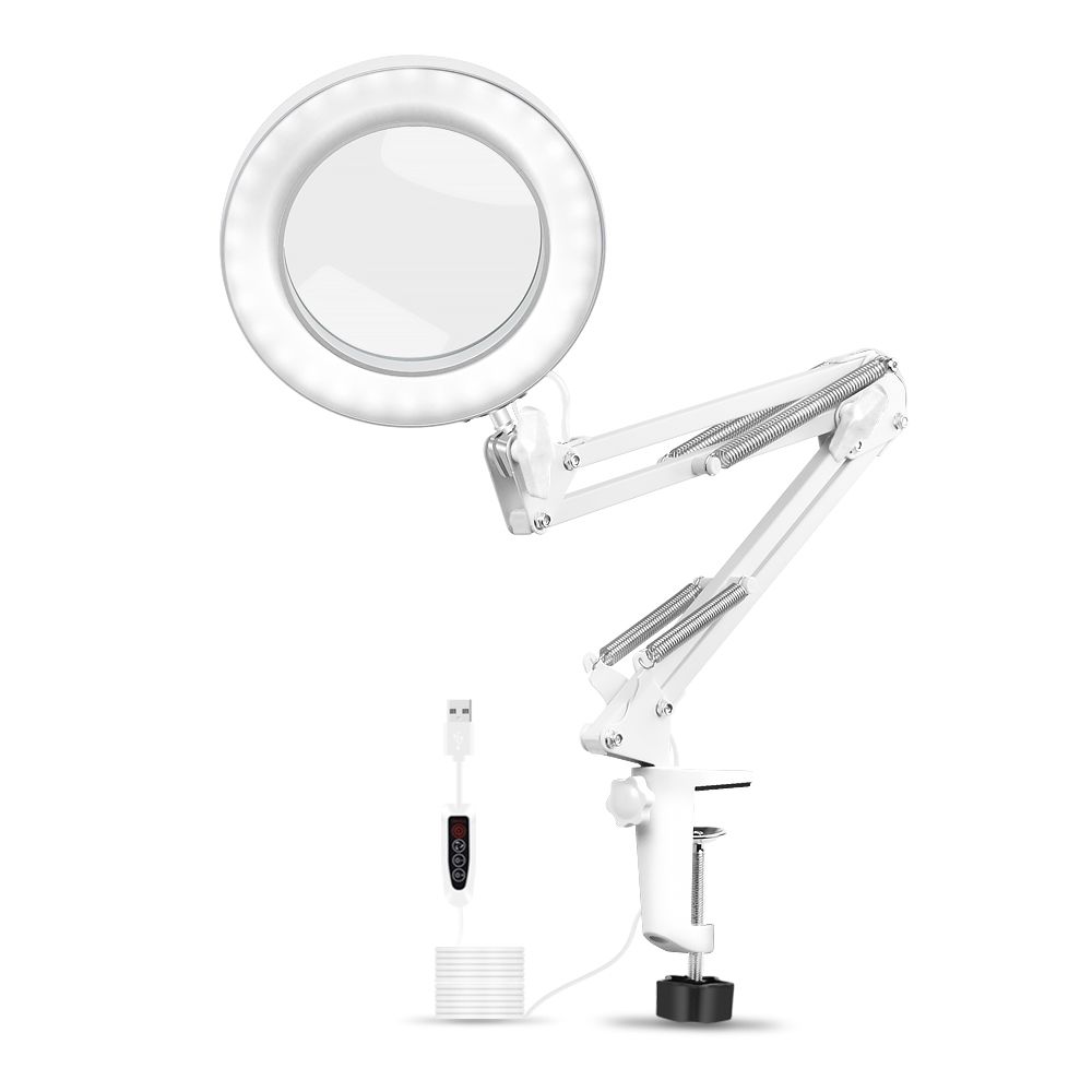 5X-Magnifying-Lamp-Metal-Swing-Arm-3-Color-Modes-LED-Magnifier-Light-Glass-Lens-1698439