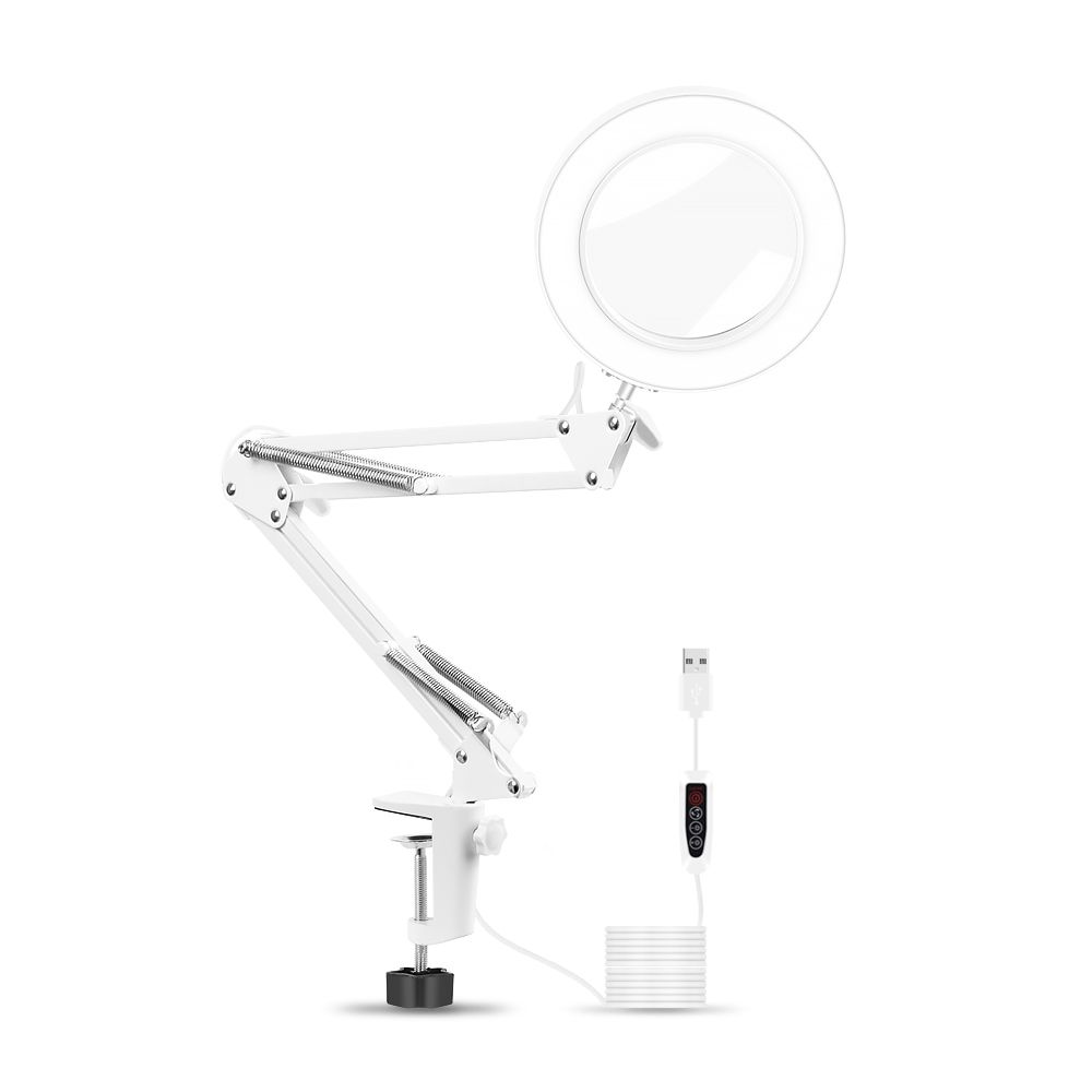 5X-Magnifying-Lamp-Metal-Swing-Arm-3-Color-Modes-LED-Magnifier-Light-Glass-Lens-1698439