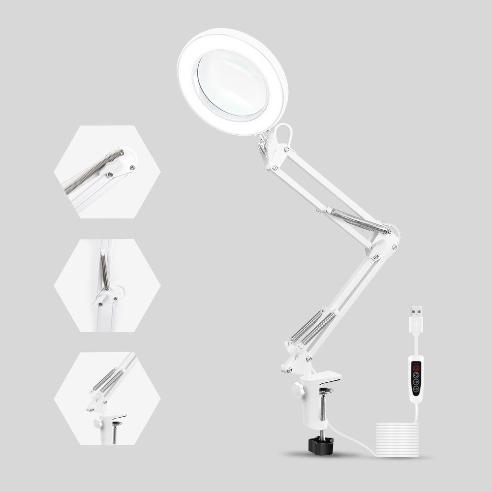 5X-Magnifying-Lamp-Metal-Swing-Arm-3-Color-Modes-LED-Magnifier-Light-Glass-Lens-1698439