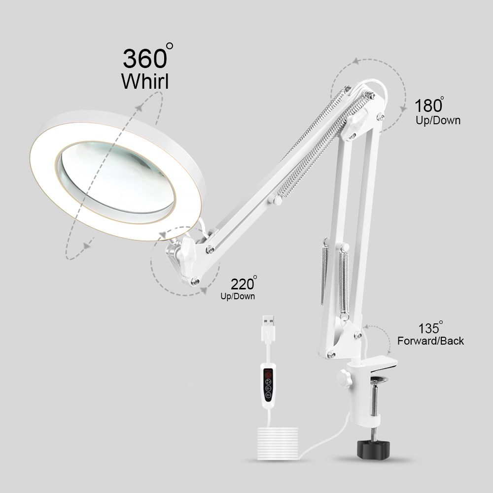 5X-Magnifying-Lamp-Metal-Swing-Arm-3-Color-Modes-LED-Magnifier-Light-Glass-Lens-1698439