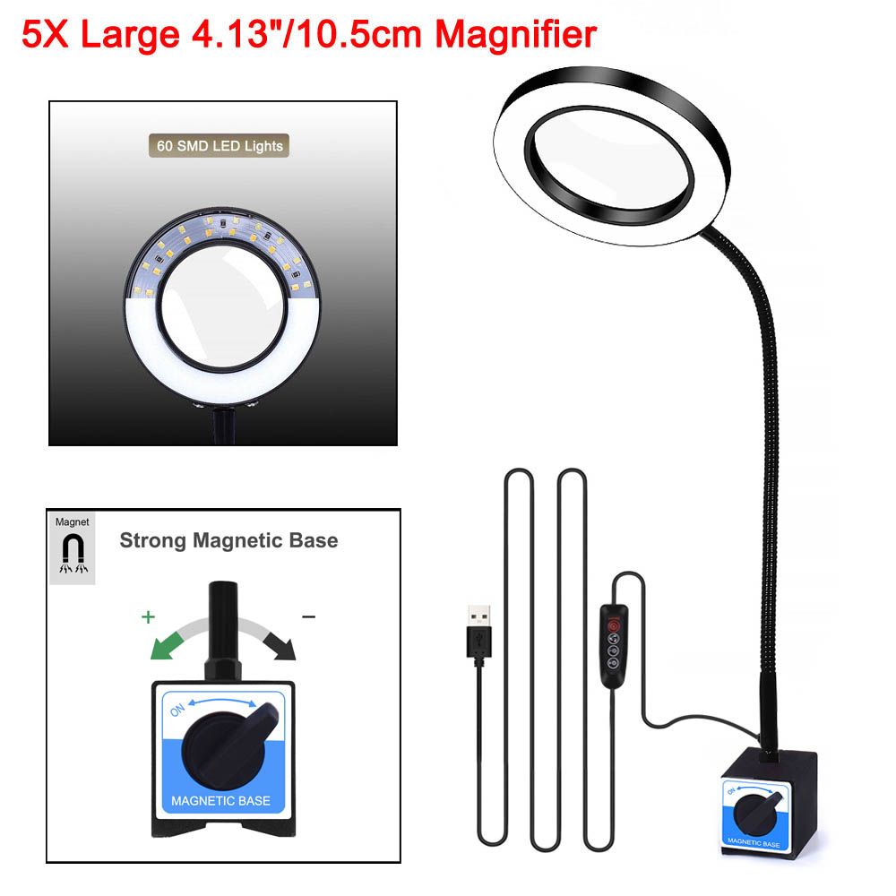 NEWACALOX-5X-3-Colors-Illuminated-Magnifier-Strong-Magnetic-Base-Flexible-LED-Magnifying-Glass-Lamp--1651761