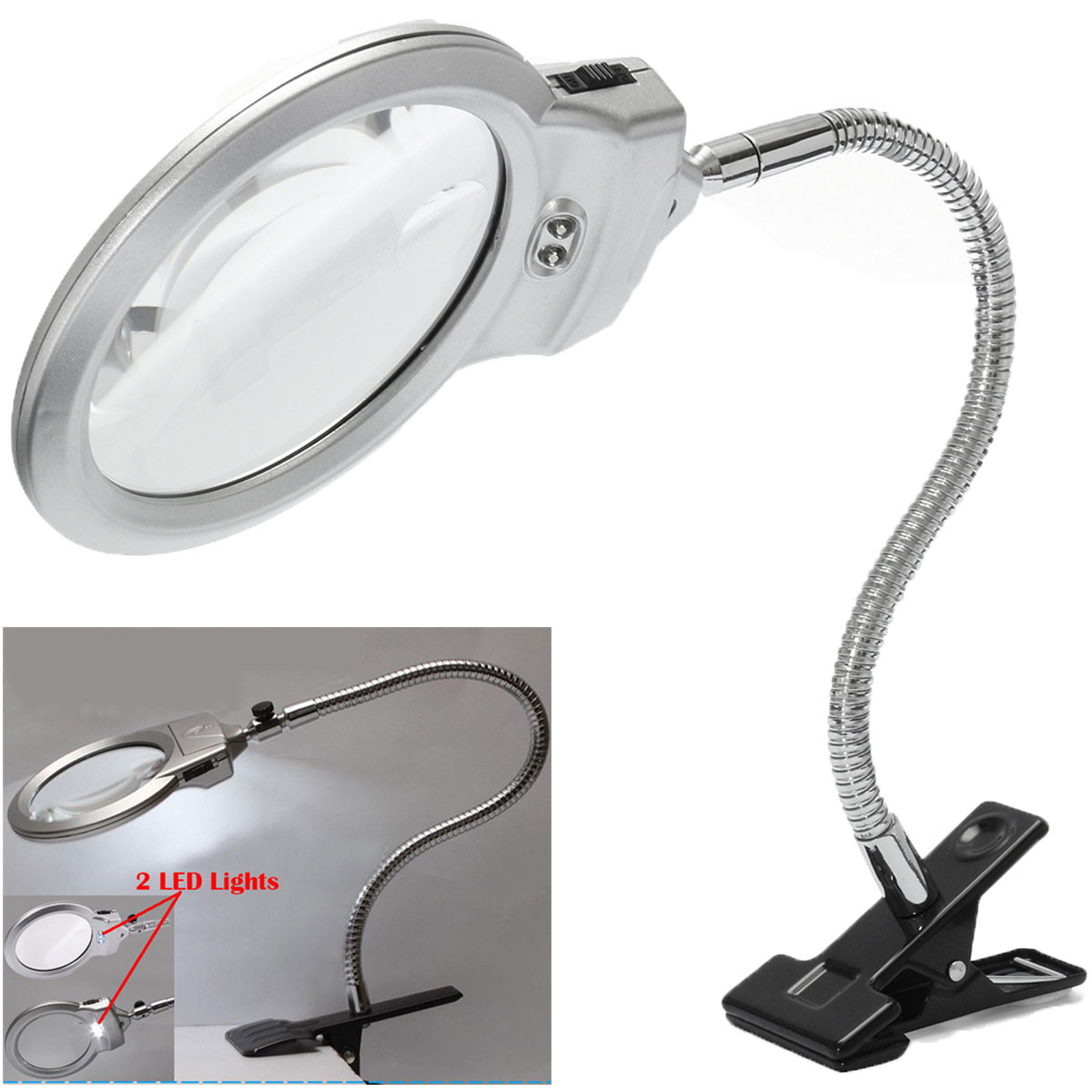 New-25-x-90MM-5-x-22MM-2-LED-Lighted-Table-Top-Desk-Magnifier-Magnifying-Glass-with-Clamp-1075605