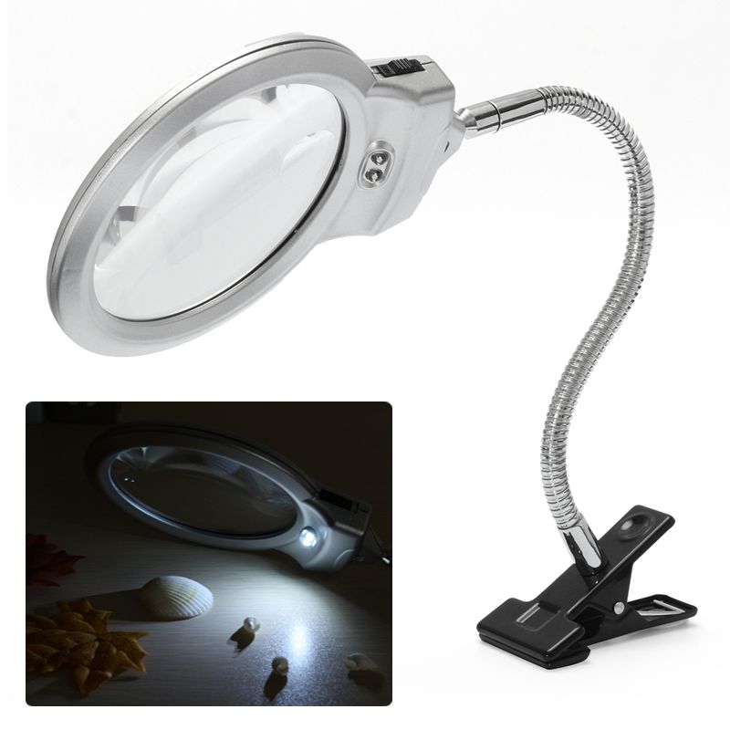 New-25-x-90MM-5-x-22MM-2-LED-Lighted-Table-Top-Desk-Magnifier-Magnifying-Glass-with-Clamp-1075605