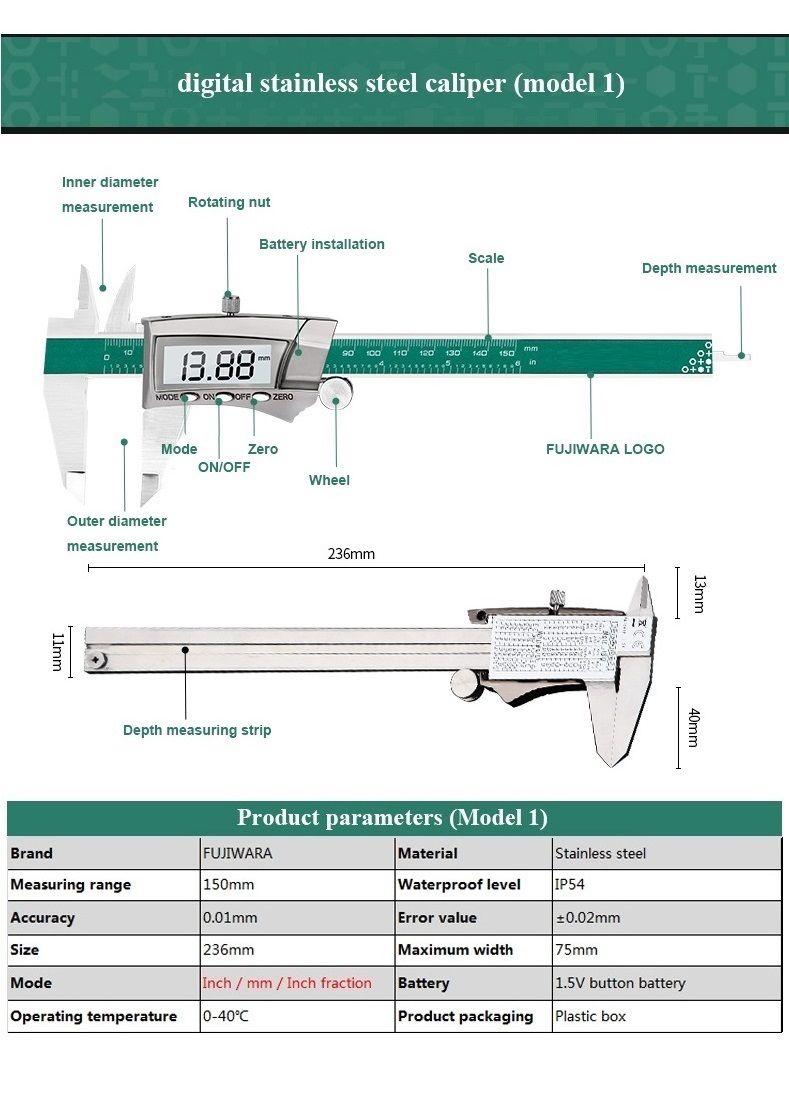 DANIU-Digital-Display-Stainless-Steel-Caliper-0-150MM-164-Fraction--Inch--Millimeter-IP54-Waterproof-1410553