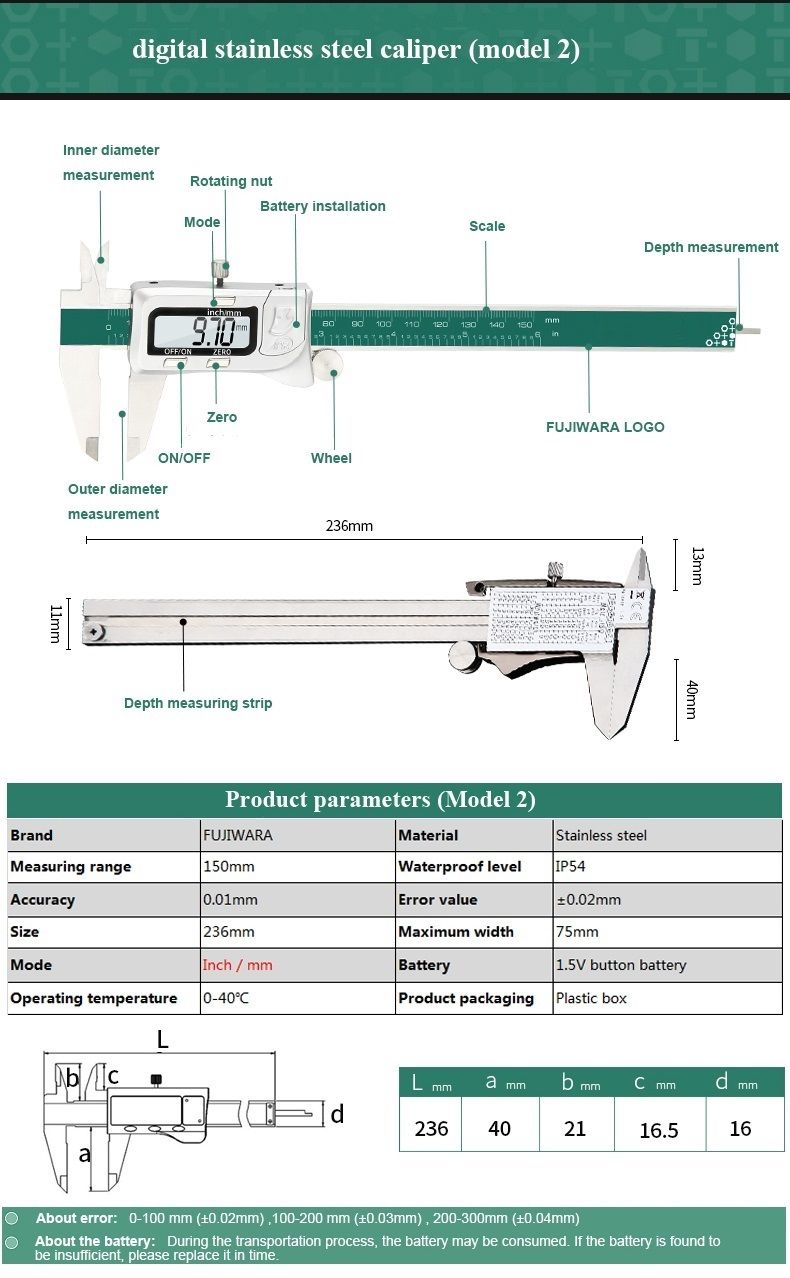 DANIU-Digital-Display-Stainless-Steel-Caliper-0-150MM-164-Fraction--Inch--Millimeter-IP54-Waterproof-1410553