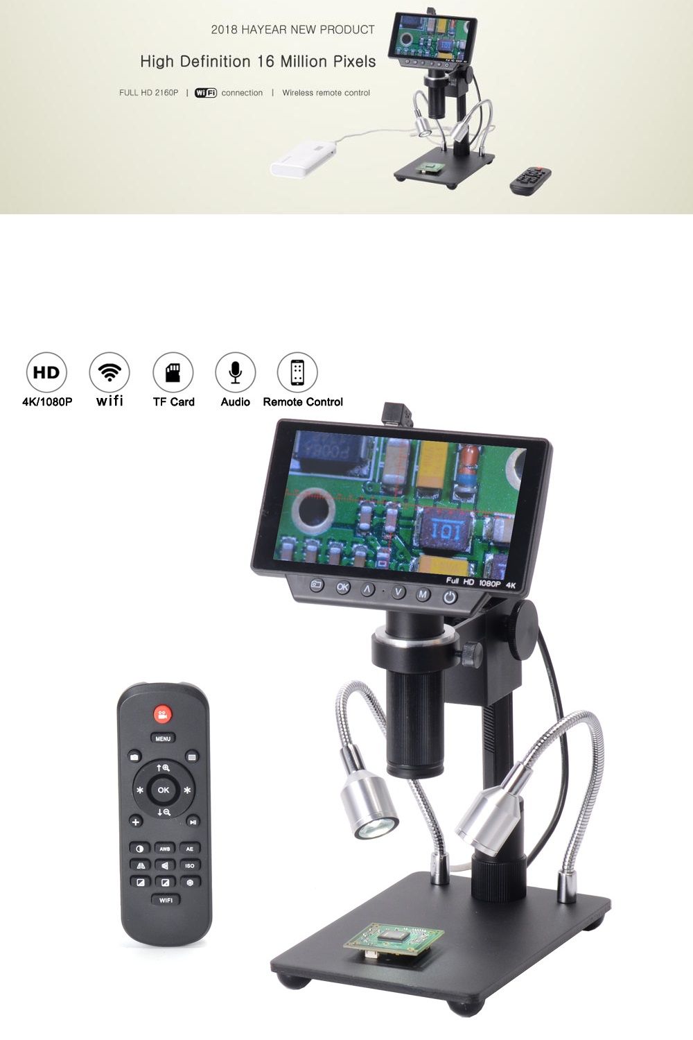 HAYEAR-HY-1070-5-Inch-Screen-16MP-4K-1080P-60FPS-USB-amp-WIFI-Digital-Industry-Microscope-Camera-1351201