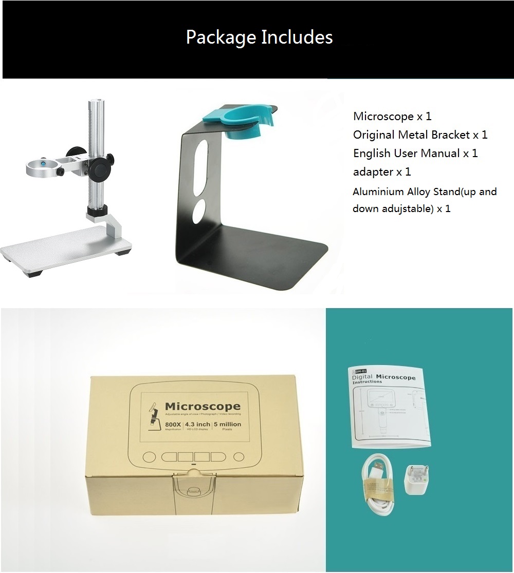 HD-5-0MP-800X-Portable-USB-Digital-LCD-Microscope-43-Inch-LCD-ScreenAluminum-Alloy-Stand-1368449