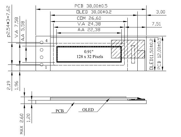 091-Inch-128x32-IIC-I2C-White-OLED-Display-Module-SSD1306-Driver-IIC-DC-33V-5V-1549945