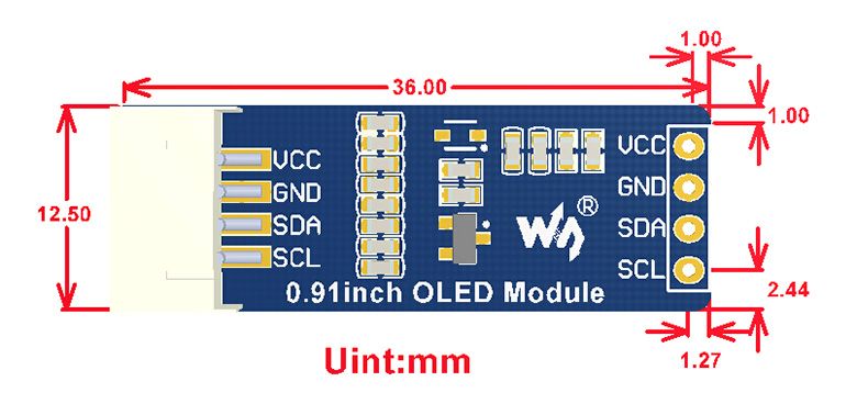 Wavesharereg-091-inch-White-OLED-Module-Expansion-Board-LCD-Screen-I2C-Interface-SSD1306-128x32-33V-1754208