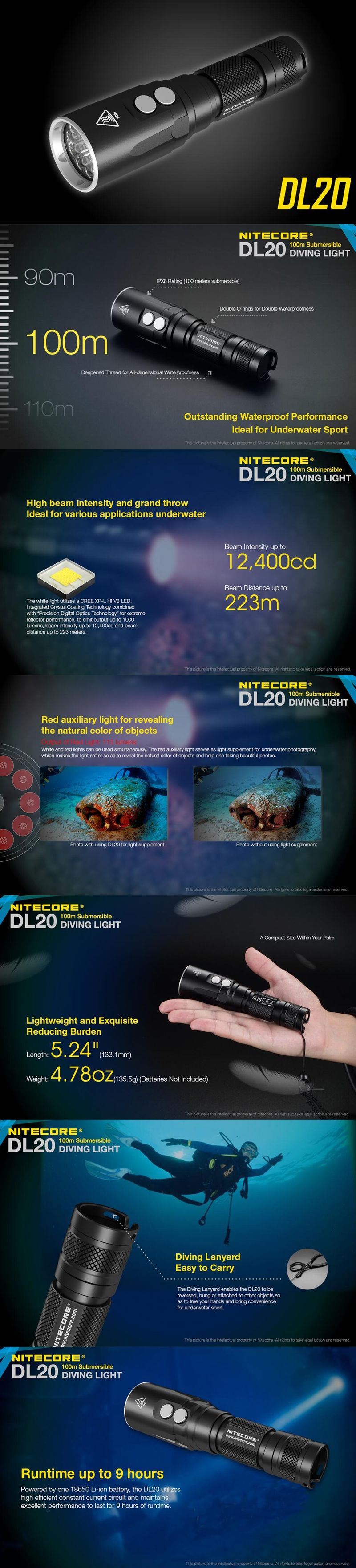 NITECORE-DL20-1000lm-100m-Underwater-Dive-Flashlight-18650-Diving-Light-1559548