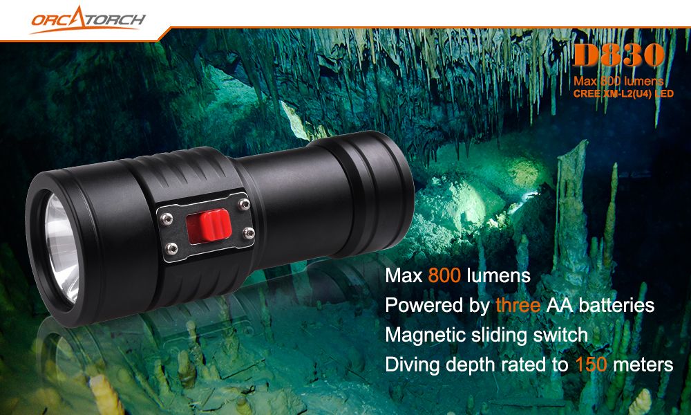 Underwater-150m-OrcaTorch-D830-2-U4-800LM-3Modes-Magnetic-sliding-Dual-Switch-Easy-Operation-Portabl-1303582