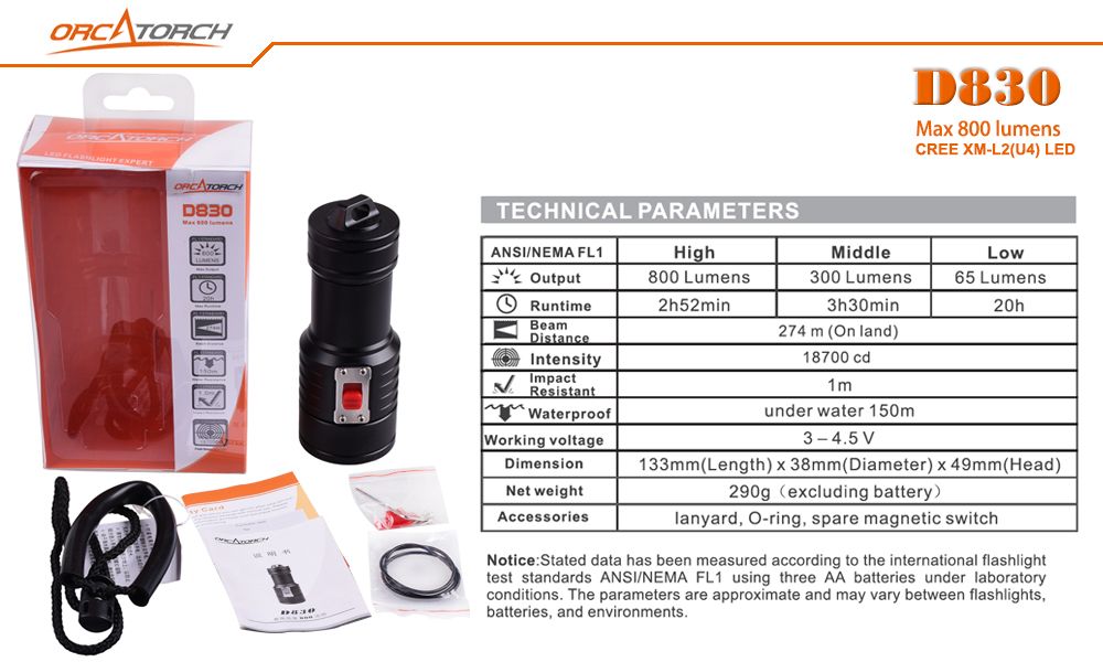 Underwater-150m-OrcaTorch-D830-2-U4-800LM-3Modes-Magnetic-sliding-Dual-Switch-Easy-Operation-Portabl-1303582