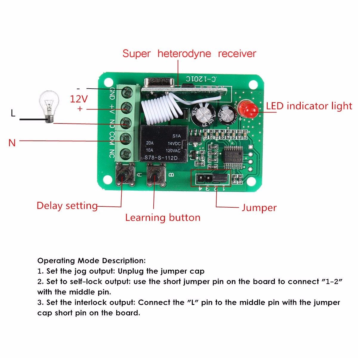DC12V-1CH-315433MHz-Wireless-Time-Delay-Relay-RF-Remote-Control-Switch-Receiver-1150044