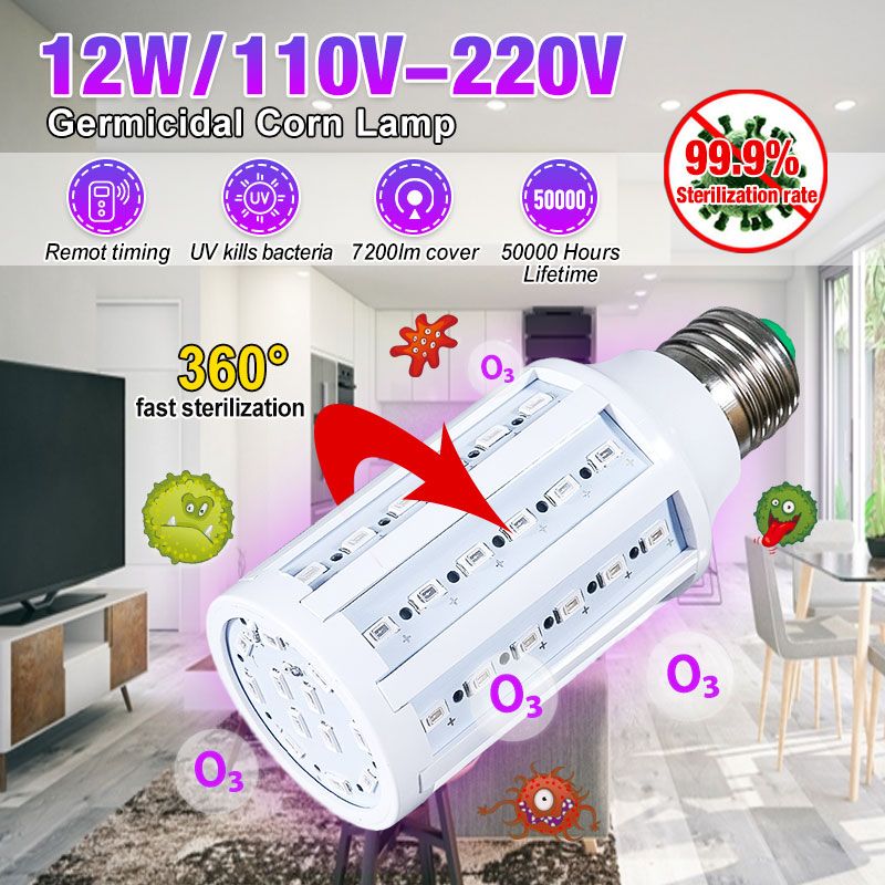 12W-UV-Germicidal-Sterilizer-Lamp-E27-LED-Corn-Light-Bulb--110V220V-Remote-Control-for-Indoor-Home-1674735