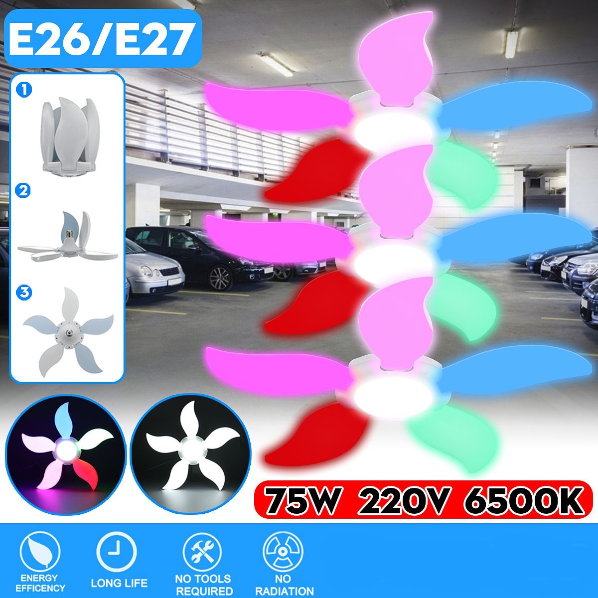 AC220V-E26E27-White-Colorful-Five-Leaves-140LED-Garage-Light-Bulb-Foldable-Mining-Workshop-Supermark-1615987