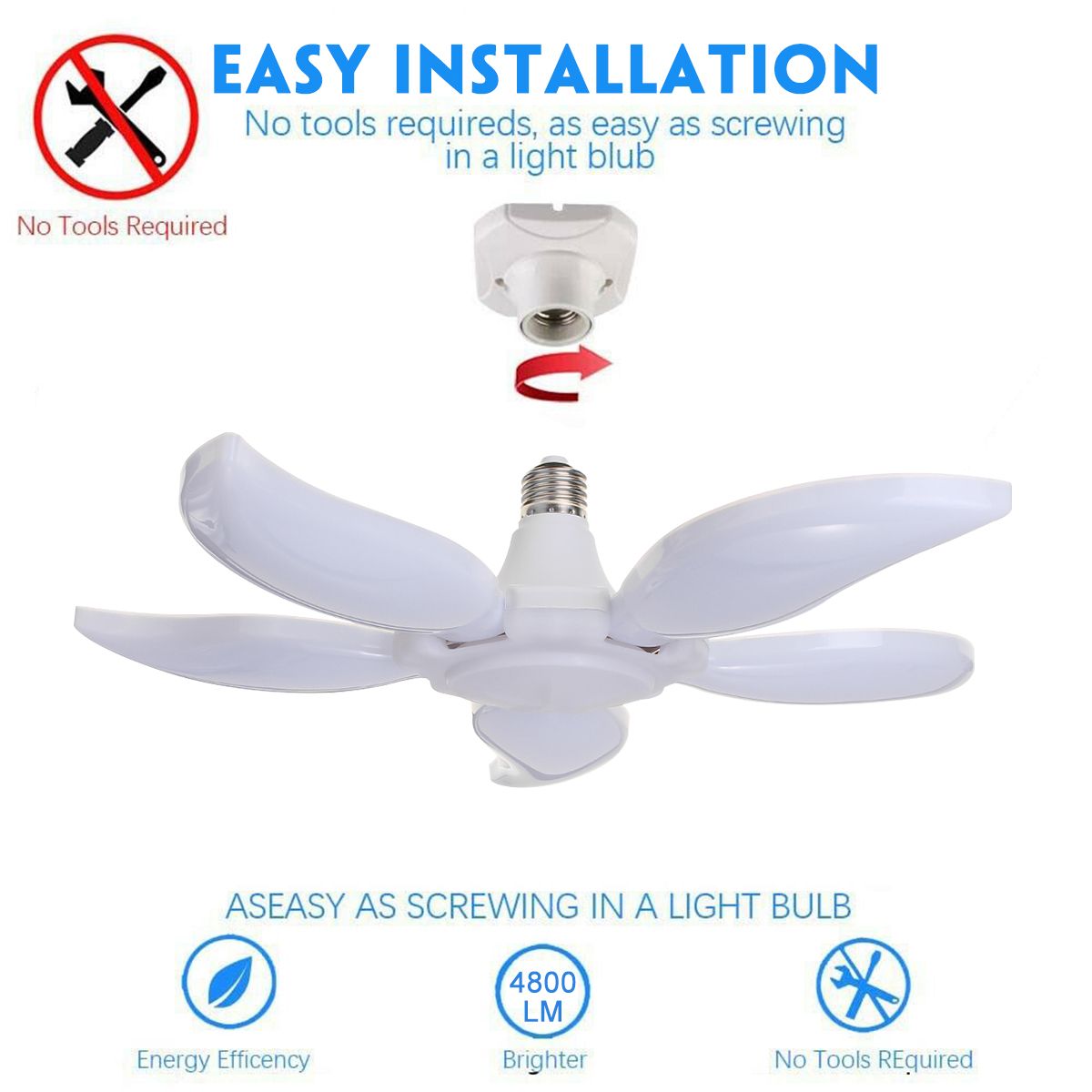 AC220VAC85-265V-Pure-White-E27-2835-SMD-75W-Five-leaf-Petal-Lamp-Ceiling-Adjustable-LED-Garage-Light-1592216