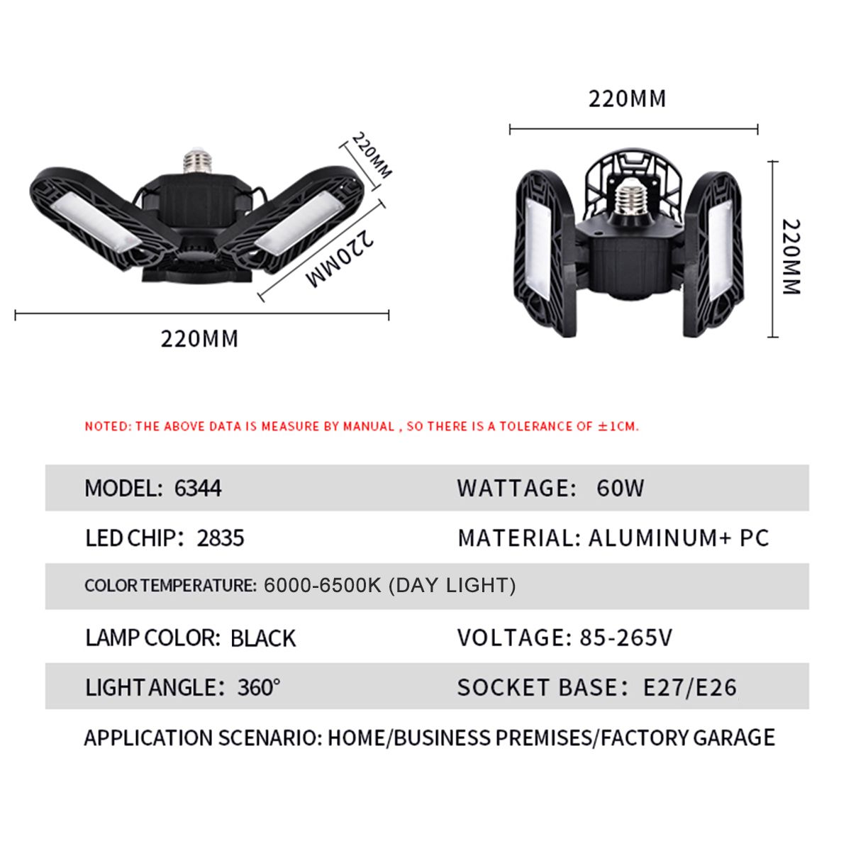 AC85-265V-E26-E27-60W-Pure-White-144-LED-Folding-Garage-Ceiling-Light-Bulb-Workshop-Adjustable-Defor-1544121