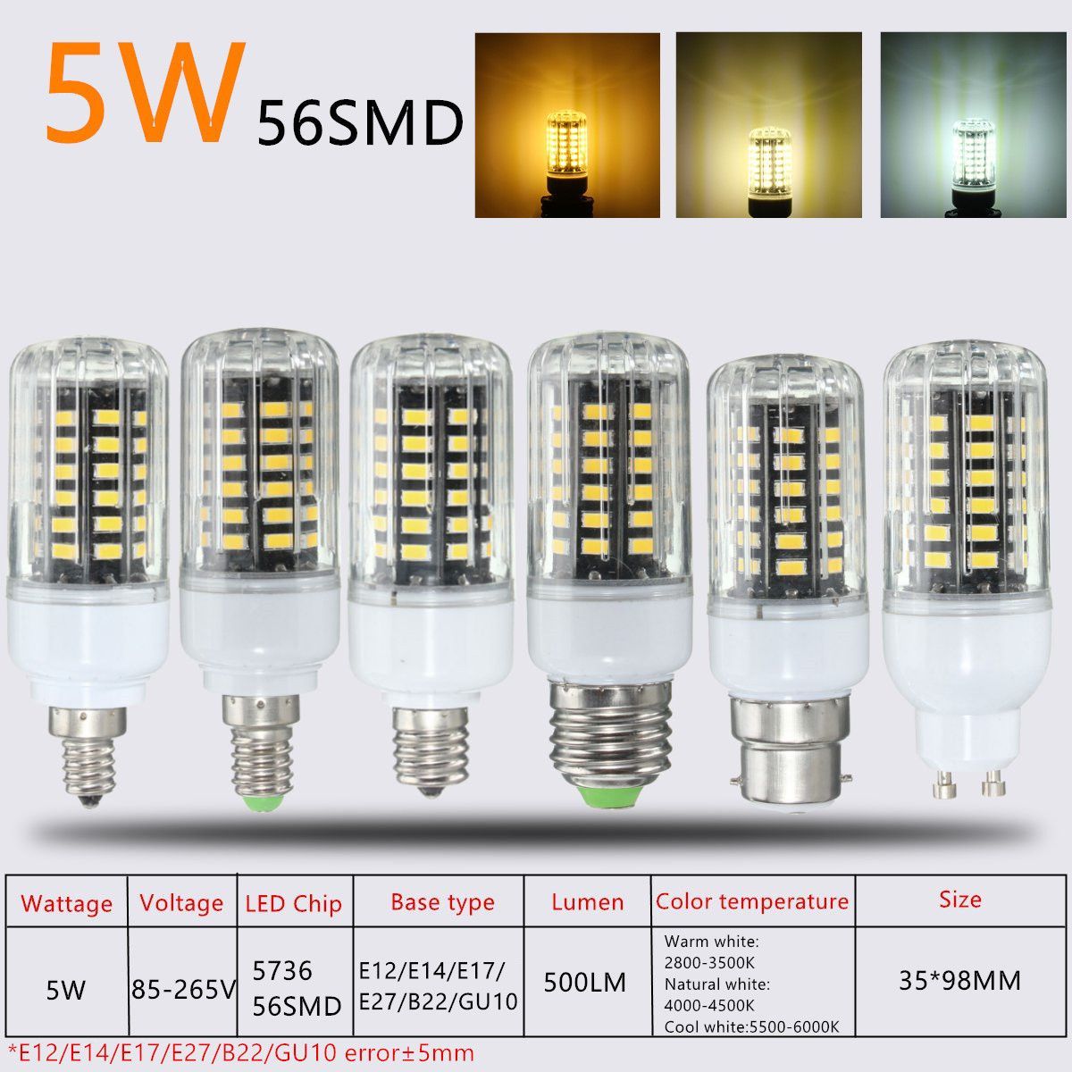 E27-E17-E14-E12-GU10-B22-5W-500LM-LED-Warm-Pure-Natural-White-Corn-Light-Blub-AC85-265V-1139502