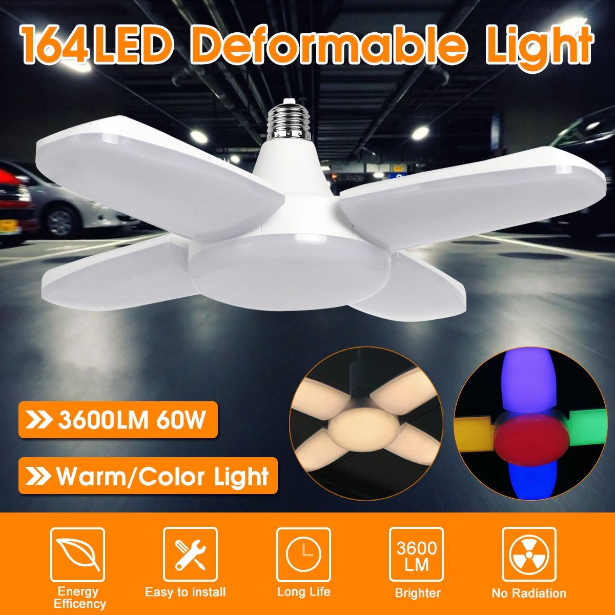 E27E26-AC165V-265V-Warm-White-Colorful-60W-2835-164LED-Light-Bulb-Ceiling-Fan-Blade-Deformable-Garag-1581950