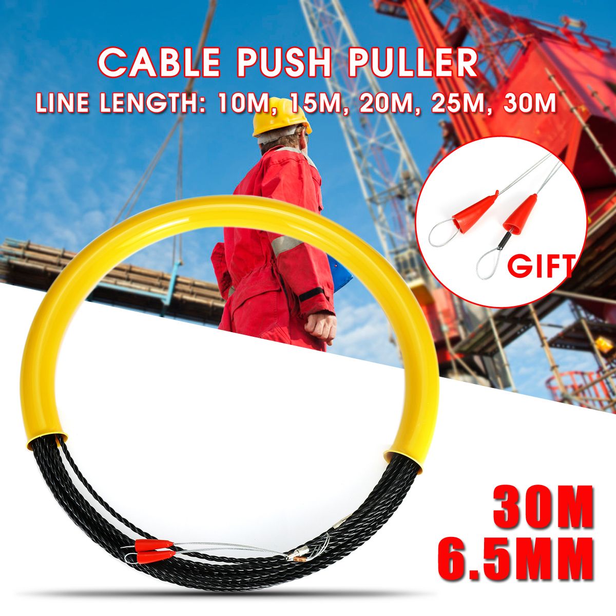 1015202530M-65mm-Wire-Conduit-Cable-Push-Puller-Rodder-Elasticity-Polyester-Snake-Fish-Tape-Threadin-1568718