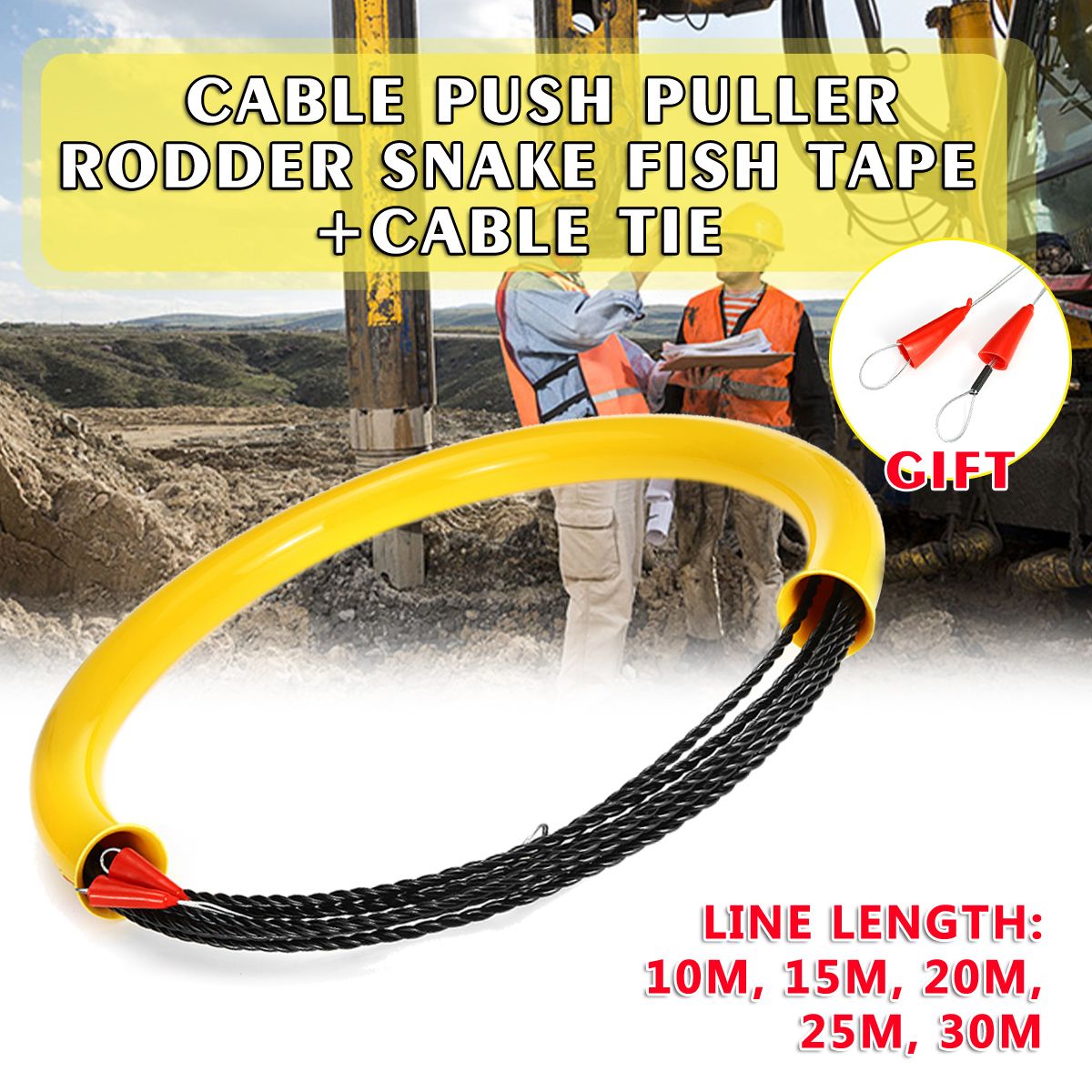 1015202530M-65mm-Wire-Conduit-Cable-Push-Puller-Rodder-Elasticity-Polyester-Snake-Fish-Tape-Threadin-1568718
