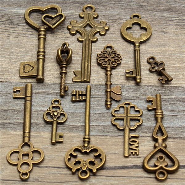 11Pcs-Antique-Vintage-Old-Look-Skeleton-Key-Set-Pendant-Heart-Bow-Steampunk-Lock-986760