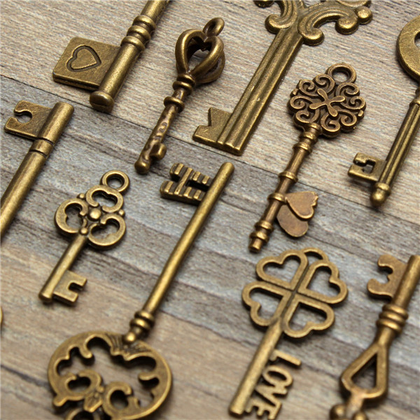 11Pcs-Antique-Vintage-Old-Look-Skeleton-Key-Set-Pendant-Heart-Bow-Steampunk-Lock-986760