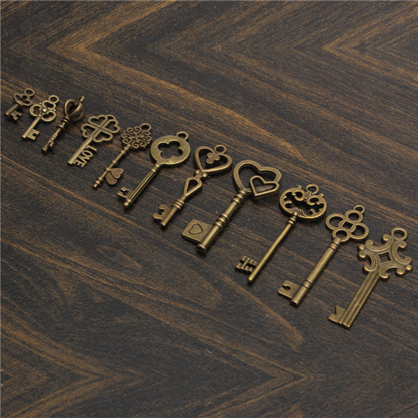 11Pcs-Antique-Vintage-Old-Look-Skeleton-Key-Set-Pendant-Heart-Bow-Steampunk-Lock-986760