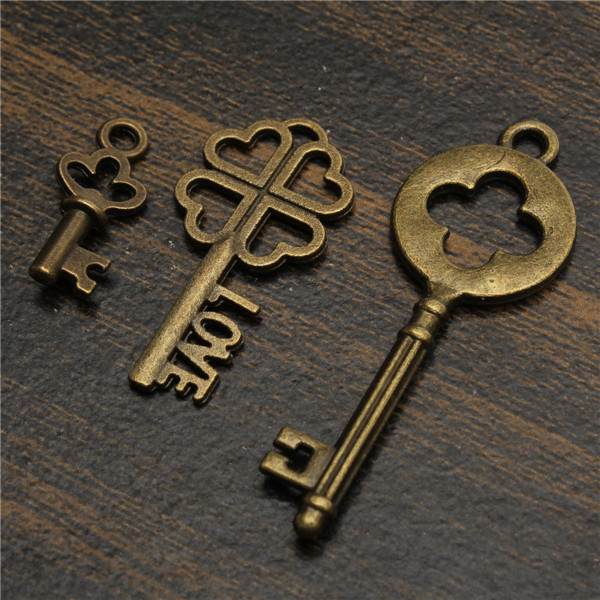 11Pcs-Antique-Vintage-Old-Look-Skeleton-Key-Set-Pendant-Heart-Bow-Steampunk-Lock-986760