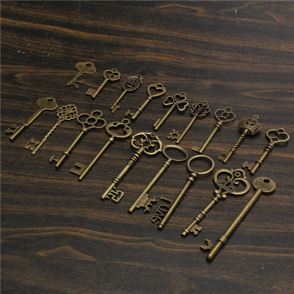 18Pcs-Antique-Vintage-Old-Look-Skeleton-Key-Lot-Pendant-Heart-Bow-Lock-Steampunk-995561