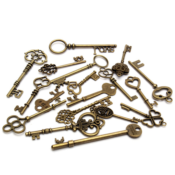 18Pcs-Antique-Vintage-Old-Look-Skeleton-Key-Lot-Pendant-Heart-Bow-Lock-Steampunk-995561