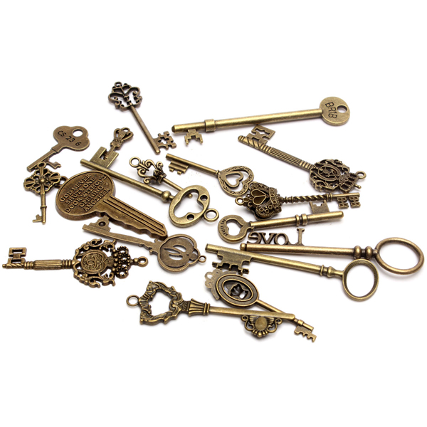 18pcs-Antique-Vintage-Old-Look-Skeleton-Key-Lot-Pendant-Heart-Bow-Lock-996990