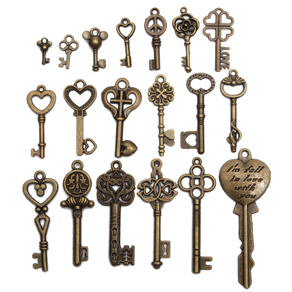 19Pcs-Antique-Vintage-Old-Look-Skeleton-Key-Set-Lot-Pendant-Heart-Bow-Lock-Steampunk-Jewel-986824