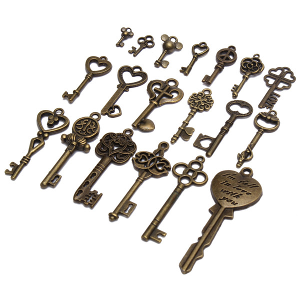 19Pcs-Antique-Vintage-Old-Look-Skeleton-Key-Set-Lot-Pendant-Heart-Bow-Lock-Steampunk-Jewel-986824