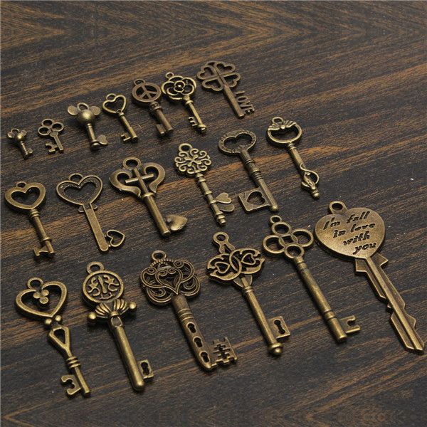 19Pcs-Antique-Vintage-Old-Look-Skeleton-Key-Set-Lot-Pendant-Heart-Bow-Lock-Steampunk-Jewel-986824