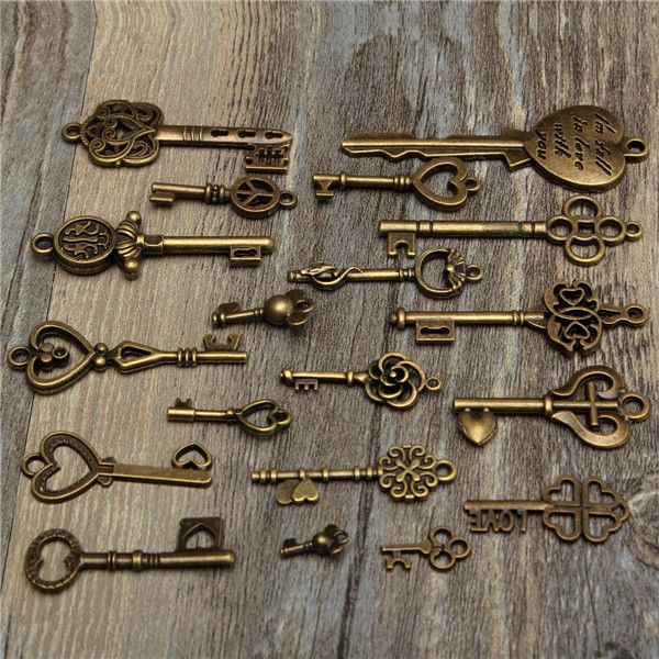 19Pcs-Antique-Vintage-Old-Look-Skeleton-Key-Set-Lot-Pendant-Heart-Bow-Lock-Steampunk-Jewel-986824