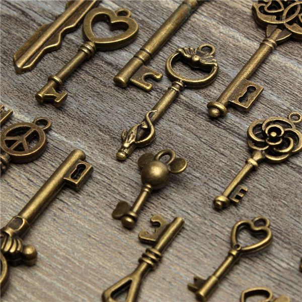 19Pcs-Antique-Vintage-Old-Look-Skeleton-Key-Set-Lot-Pendant-Heart-Bow-Lock-Steampunk-Jewel-986824