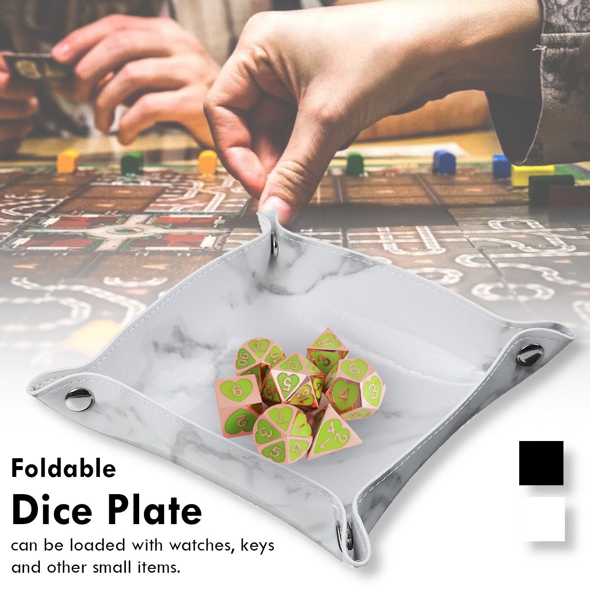 25cm-Square-PU-Leather-Dice-Plate-Bar-Nightclub-Game-Folding-Storage-Decor-Tray-1649509