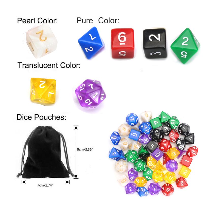 49pcs-Multi-sided-Polyhedral-Digital-Acrylic-Dice-Set-7-Colors-wCarry-Bag-1221375